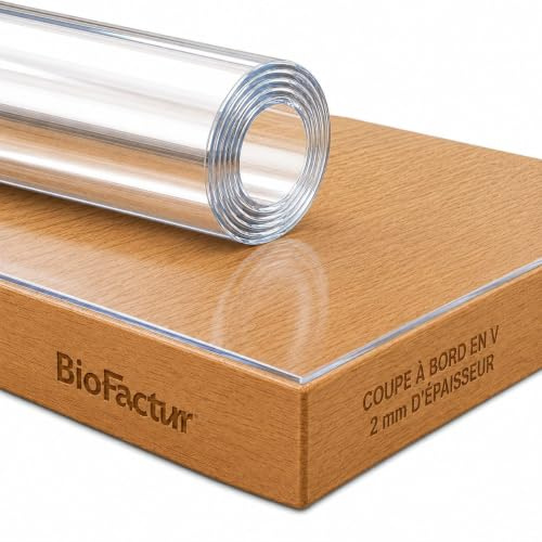BioFactur Tischfolie Transparent nach Maß mit V-Kante, 2 mm PVC Tischschutz, Glasklare Tischauflage, Abwaschbar & Lebensmittelecht, 90 x 170 cm