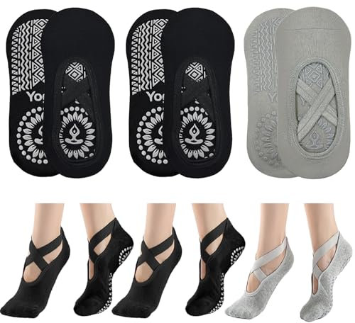 KEYRI 3 Paar Anti-Rutsch Yoga & Pilates Socken für Frauen & Mädchen - Atmungsaktiv, Grippig, perfekt für Fitness & Ballett