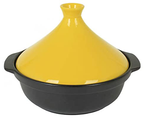 Cast Iron Moroccan Tagine Pot, Moroccan Tagine Pot, Mini Tagine Cooking Casserole Pot, Ceramic Casserole Pot, Tagine Cooker Slow Cooker for Cooking and Stew,Yellow-Big