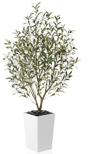 VeriNatural Olivo Pianta Finta da Interno 150cm con Vaso Conico Bianco Decorativo–Piante Finte Grandi Realistiche, Protezione UV, Senza Manutenzione–Perfetta per Casa, Ufficio, Balcone, Esterno,VN133