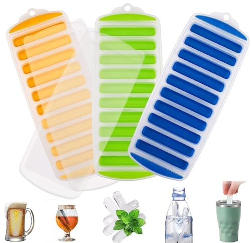 3 Stück Silikon Eiswürfelform mit Deckel, 10 Fächer Silikon Eiswürfelbehälter BPA-Frei Lange Eiswürfelform Ice Cube Tray, Würfel Eisformen Für Kaffee, Frozen Drinks, Whiskey und Cocktails