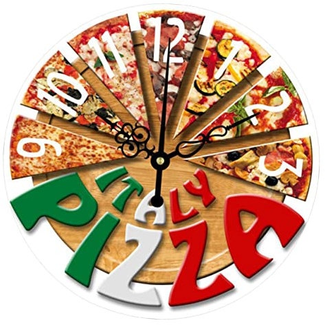 Vaguelly Dekorative Pizza Wanduhr Aus Natürlichem Holz Geräuschlos Rund Kreative Handwerksuhr Für Esszimmer Restaurant Und Wohnzimmer Wanddeko