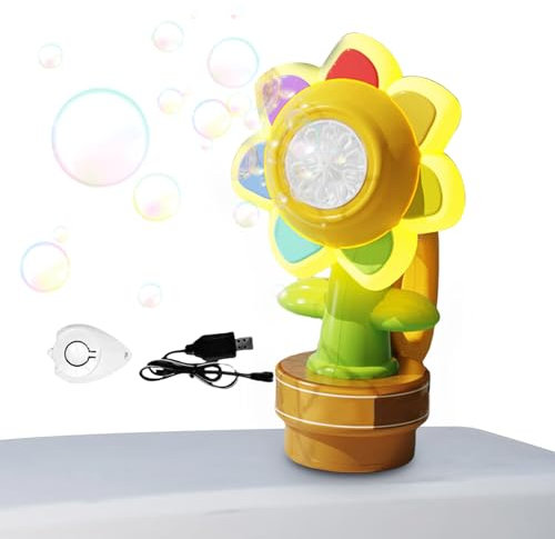 Arroopu Seifenblasen-Maschine, Blasengebläse, Sonnenblumen-Form, Fernbedienung, Dekoration, wiederaufladbares Ornament für Damen und Herren, Zuhause, Reisen, Roadtrip