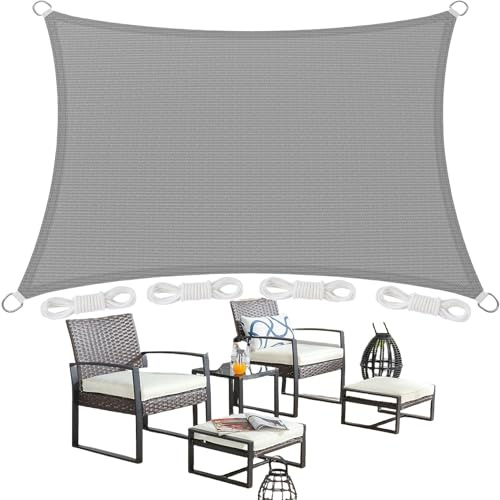 Toldo Vela de Sombra 1.5 x 3 m Rectangular HDPE Transpirable Protección Rayos 95% UV Tela de Sombra con SOGA para Exterior Terraza Patio Jardín Pergola (Personalizable), Gris Claro