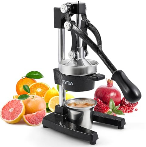 OSTBA Cast Iron Manual Citrus Juicer, Heavy Duty Hand Press Orange Juicer with Stainless Steel Cup & Strainer, Commercial Grade Lemon Squeezer for Orange, Lemon, Lime, Grapefruit, Pomegranate