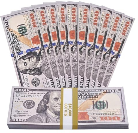 100 Pcs Prop Money Dollar, Faux Billets Dollar, 100$ Faux Argent de Jeu | Billets de Dollars pour Enfants, Argent Fictif Billets en Jouets, pour Magasins et études, Accessoires de Fêtes