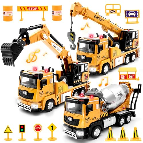 PQKL-party Betonmischer Sandkasten, Baustellen Set, 1:40 Metall Baufahrzeuge, Langes Baustellenfahrzeuge Autotransporter Lastwagen