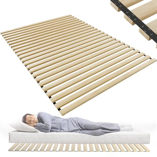 HENGMEI Lattenrost Rollrost Rolllattenrost aus Fichtenholz 140x200cm mit 23 Leisten, Faltbare Lattenroste mit Schwarz Gummiband, belastbar bis 300 kg für alle Matratzentypen Latten Rost