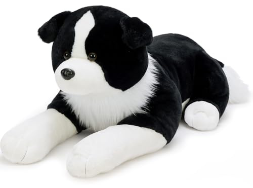 MaoGoLan 100cm lang groß Border Collie Kuscheltier XXL, liegend riesen schwarz Hund plüschtier, weich Border Collie plüschhund stofftier XXL, Kinder Geburtstag Weihnachten Geschenk