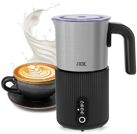 ADE Elektrischer Milchschäumer 4in1 | für heißen & kalten Milchschaum | Milchwärmer | für 1-2 Tassen | für Cappuccino, Latte Macchiato, Eiskaffee, Kakao | 300 ml | 500 W