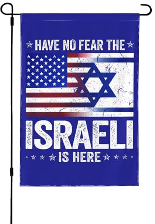 Bandera de Israel ¡No temas! ¡Israel está aquí! Banderas de jardín originales. Banderas de jardín de 12x18 pulgadas, doble cara. Pancarta de jardín para exteriores.