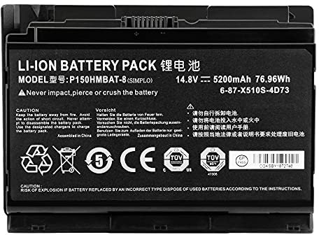 7XINbox 14.8V 5200MAH 76.96WH P150HMBAT-8 Laptop Battery compatible with CLevo P150HM P151HM Sager NP8150 NP8130 6-87-X510S-4D72 6-87-X510S-4J72