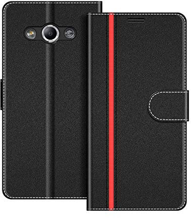 COODIO Coque en Cuir pour Samsung Galaxy Xcover 3, Étui Housse Pochette Fonction Stand pour Samsung Galaxy Xcover 3, Noir/Rouge