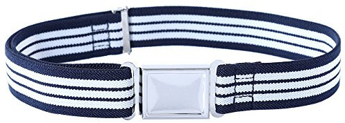 Kajeer Gürtel für Jungen Mädchen Verstellbar - Großer Elastischer Stretchgürtel mit einfacher Magnetschnalle für 2-15 jährige Jungen und Mädchen (Marineblaue & Weiße Streifen)