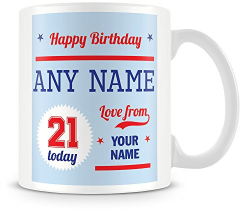 21st Birthday Gift - Personalised Mug/Cup - Add Name - Blue