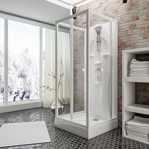 Schulte cabine de douche complète en kit 90 x 90 x 210 cm (bac de douche inclus), profilé blanc alpin, verre de sécurité transparent (porte 5 mm, paroi latérale 4 mm), cabine intégrale