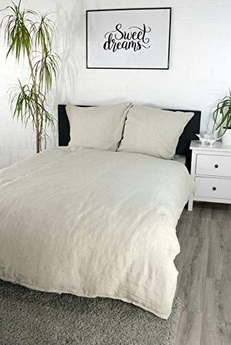 jilda-tex Leinenbettwäsche Uni Leinen Bettwäsche 135x200 cm + 80x80 cm 100% Leinen (Sand, 135 x 200 cm)