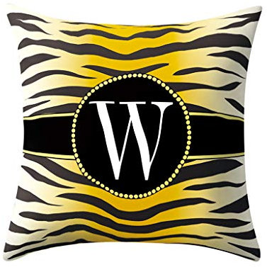 Xmiral Kissenbez黦e Polyester Zebra Streifen Alphabet Drucken 45cmx45cm Gelb-Schwarz Pillowcase Pers鰊lichkeit Bettkissenbezug(W)