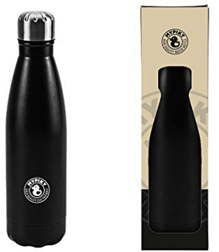 Bottiglia Borraccia Termica Nero in Acciaio 500 ml MYPIKY 25 cm Doppia Parete: Parete Interna in Acciaio Inox 304 Parete Esterna in Acciaio Inox 24 Ore Fresca 12 Ore Calda