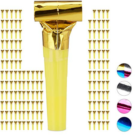 Set de 150 Matasuegras Fiestas, Cumpleaños, Nochevieja, Silbatos, Cotillón, Relleno Piñata, Dorado