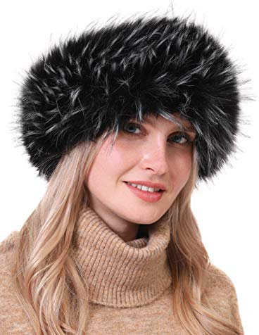 Soul Young Bandeau En Fourrure Chapka Russe Femmes Bandeaux Fausse Fourrure De Hiver Pour Ski(Noir Blanc)