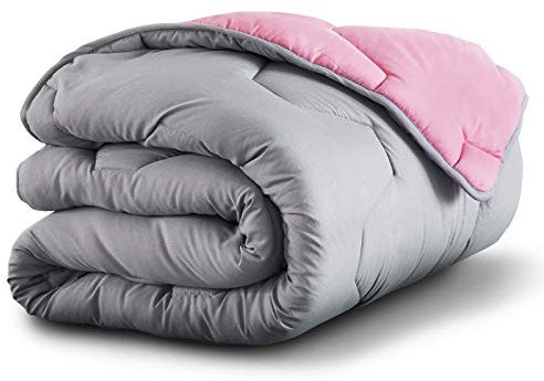 IDMarket - Couette 200x200 CM Abby Bicolore Rose et Gris 300 GR