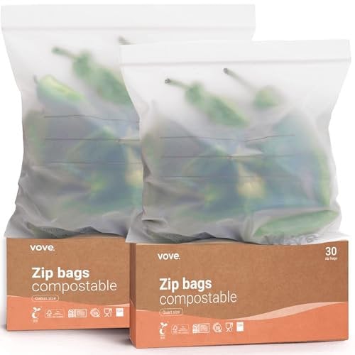 Vove | Plant-Based Gallon size zip Lock Bags | Resealable, Bio and Eco-Friendly | Zip Freezer Bags | Sandwich, Snacks and Vegetable bags | Plastic alternative | 30 bags