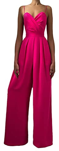 Minetom Jumpsuit Damen Elegant Einfarbig Playsuit V-Ausschnitt Ärmellose Hosenanzug Cocktail Party Overalls Lang Romper B Rose XL