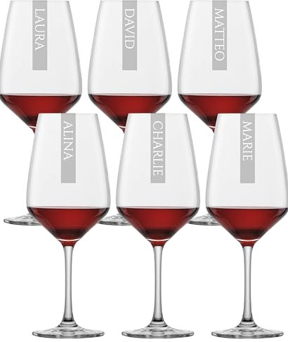 Rotweingläser 6er Set mit Gravur Namen | 497ml Schott Taste (Neu: Tulip) Weinglas | Spülmaschinenfest | Weinglas mit personalisierter Lasergravur | 6 Stück