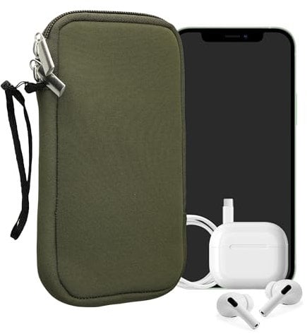 kwmobile Handytasche für Smartphones XL - 6,7/6,8 - Neopren Handy Hülle Olivgrün - Handy Tasche 17,2 x 8,4 cm Innenmaße