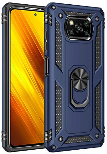 Max Power Digital Funda para móvil Xiaomi Poco X3 NFC/Poco X3 Pro con Anillo Giratorio 360 Metálico Imán Carcasa Magnética Rígida Antigolpes Resistente Soporte Bumper Case (Xiaomi Poco X3, Azul)
