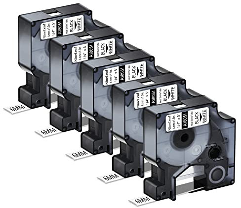 NineLeaf 5X Compatible for Dymo Rhino 18051 S0718260 Tape Black on White IND Heat Shrink Tube 1/4'' 6mm x 1.5m for Wires Cables in Rhino 3000 4200 5000 5200 6000 Tyco T107M Industrial Label Maker