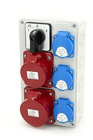 ELS Elektrotechnika Steckdosenverteiler Baustromverteiler Wandverteiler Schuko 3x 230V + 2x CEE 16A und Schalter L-0-P, Verdrahtet IP44