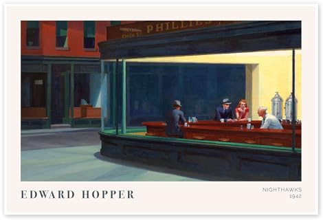 Edward Hopper Nachtschwärmer, 1942 Poster 100 x 70 cm | Amerikanische Moderne der 1940er | Nächtliche Großstadtszene mit beleuchtetem Diner und melancholischer Atmosphäre