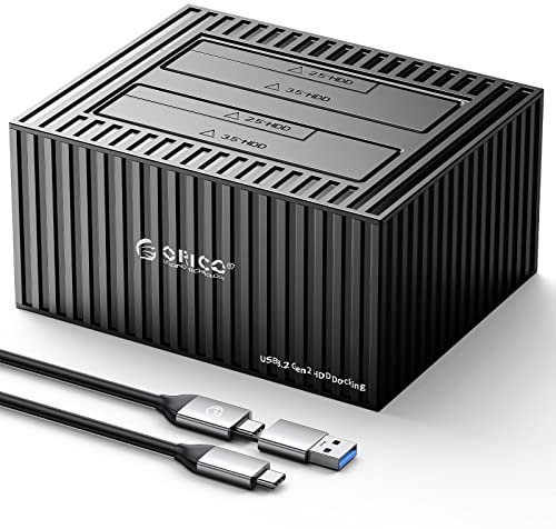 ORICO External Hard Drive Docking Station Aluminum Alloy USB C 3.1 to SATA for 3.5 or 2.5 Inch HDD/SSD Hard Drive Dock Support 2X18 TB Include 10Gbps USB A & Type-C Cable