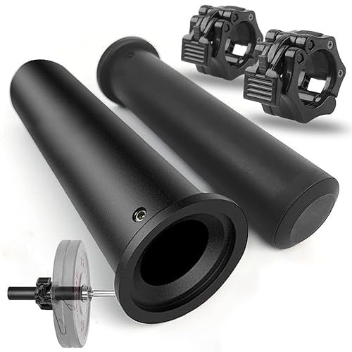 GreenBean 2PCS Olympic Adapter Sleeve 11.8 with Barbell Clamps 2, Converts 1 Standard to 2 Olympic Weight Plate Posts, Removable End Cap