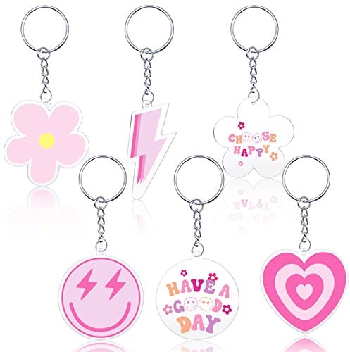 Otuuz 6 Stück Preppy Smile Schlüsselanhänger Acryl Lächeln Gesicht Schlüsselanhänger Happy Face Ästhetischer adretter Schlüsselanhänger für Rucksack Niedliche Damen Schlüsselanhänger und