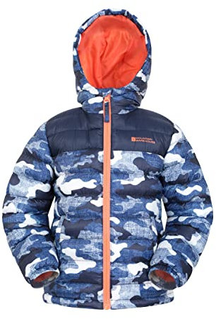 Mountain Warehouse Seasons Steppjacke für Kinder - Ultraleichte, warme, wasserdichte Steppjacke. Jungen & Mädchen Winterjacke mit Kapuze & Reißverschluss Orange Kinder 128 DE (7-8 Jahre)