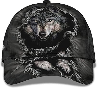 Sommer Kappe Black Wolf Wild Animal Und Scratch Pattern Hat 3D-Druck Baseball Cap Washed Basecap Leichtgewicht Baseballkappe Für Tennis Golf Herren