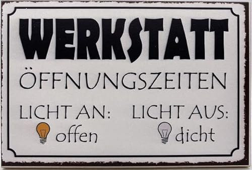 Hochwertiges Holzschild 18 x12 x 1cm Werkstatt Öffnungszeiten - Licht an OFFEN - Licht aus DICHT - DekoNo7