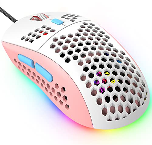 KUIYN 383 PRO M8 Ultralight Wired Gaming Mouse, Lightweight Honeycomb Shell, 6 RGB Breathing Backlit Mice, 6 Adjustable DPI 6400, USB Optical Model Aerox Mice for Win10/XP/Xbox/PS4/PS5/Mac/HP/Acer