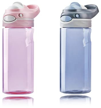 DEARART pack de 2 Rose & Gris bouteilles d'eau Sport 500ml avec poignée, facile à transporter, buse Flip sans bisphénol A, étanchéité automatique 100% étanche, idéal pour les voyages/bureau.