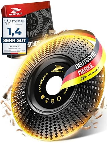 Adlerfokus Holz Schleifscheibe 115mm Winkelschleifer [EXTRA SCHARF] Flexscheibe für Holz - Wurzelfräse - Lackfräse - Baumstumpffräse - Raspelscheibe - Schleifen mit einer Flex Schleifscheibe