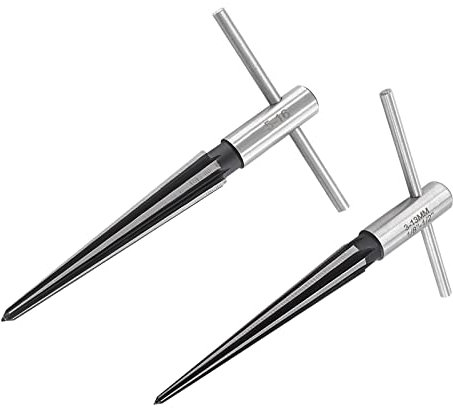 LifCratms T Handle Tapered Reamer Set, 1/8-1/2 (3-13mm) & 3/16-5/8 (5-16mm) Bridge Pin Hole Handle Tapered Reamers, 6 Fluted Chamfer Reaming Guitar Woodworker Luthier Tool (2 Pieces)