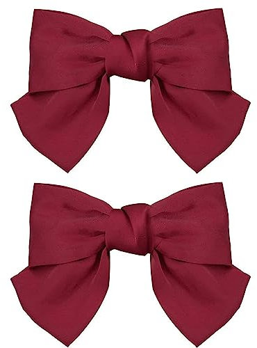 Olakin 2 Pezzi Fermagli Per Capelli con Fiocco, Mollette Per Capelli Donna In Raso, Ferma Capelli per Ragazza con Chiusura Clip Fermaglio (Rosso)