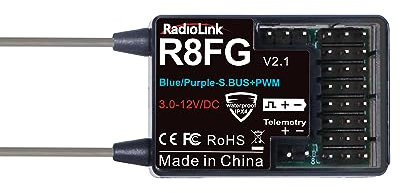 Radiolink R8FG V2.1 8CH Gyro Receiver, 2.4GHz 600m Long Range Control Voltage Telemetry, Water-Splash RX for RC Remote Controller RC8X/RC6GS V3/RC4GS V3 RC Crawler Car Boat