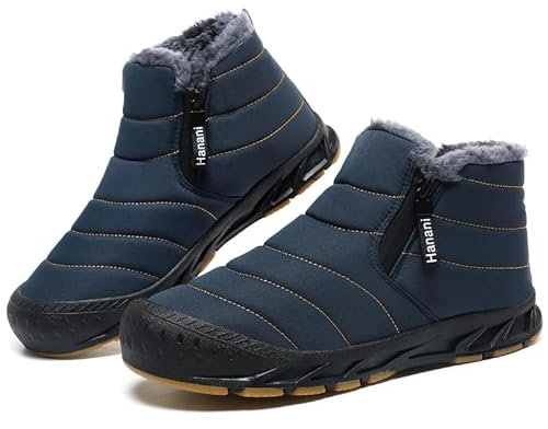 Winterschuhe Herren Warm Gefüttert Schneestiefel Reißverschluss Kurzschaft Stiefel Flach Winter Outdoor Boots Bequem Rutschfeste Winterstiefel Marine 44 EU