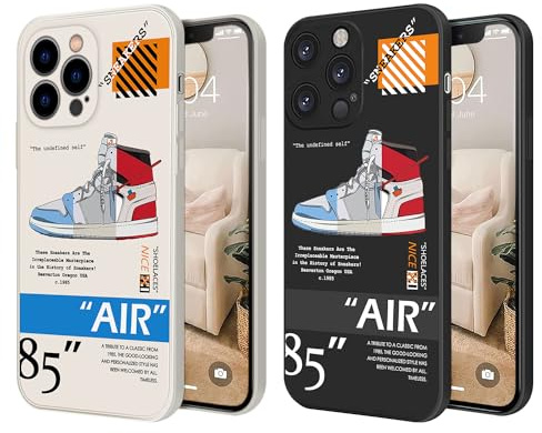 2 Pack Classic Cool Sports Shoes Brand Theme Pattern Compatible with iPhone 14 Pro Max Case,Basketball Shoe Design Soft Silicone Case with Camera Protection,Boys Girls Black and White 2 PCS