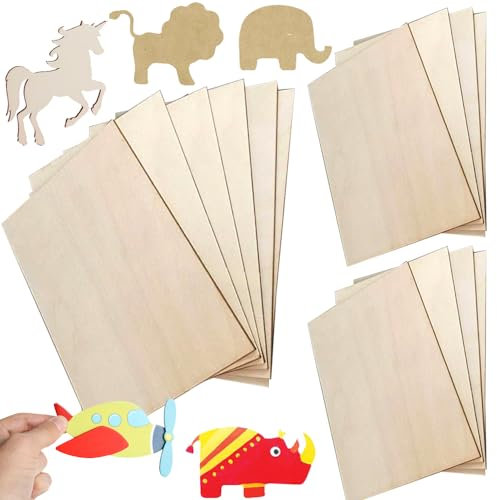 Fycooler A4 A5 Plywood Sheets Unfinished Board - Rectangle Blank Wooden Cutouts Wood for Crafts Making,Lasercutting,Engraving,Stenciling Pyrography - Basswood Sheets 2mm - 6Pcs 30X20CM+8Pcs 20x15CM