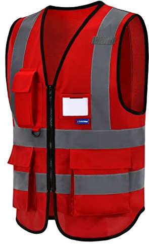 AYKRM Gilet de sécurité rouge xxl avec poche gilet haute visibilité homme Devant avec des Bandes réfléchissantes Unisexe